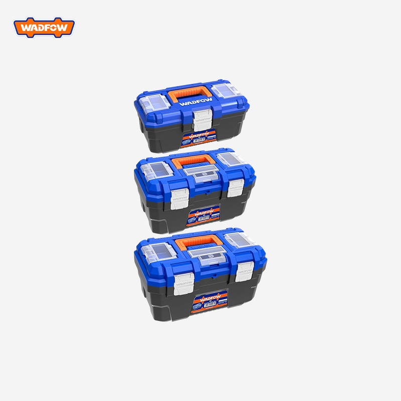 Wadfow  Set of (3) Plastic Tool Box Storage Organizer Case w/ metal & Plastic buckle & plastic tray