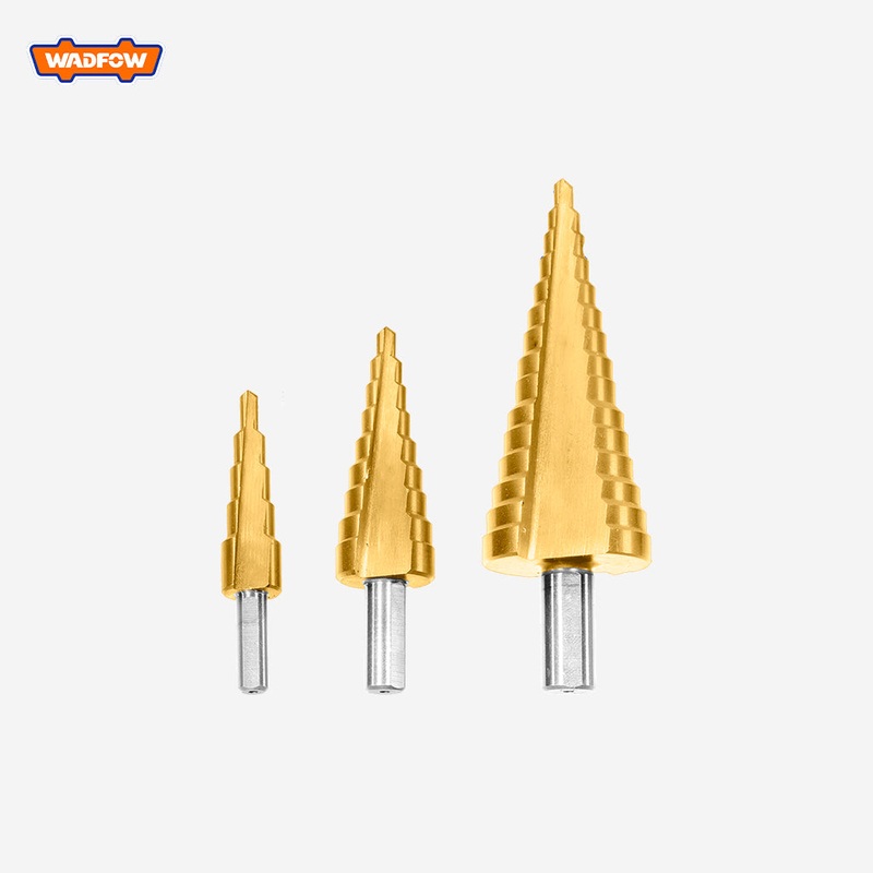 Wadfow Step Drill Cone Bits High Speed Steel 4-12mm / 4-20mm / 4-32mm 3Pcs