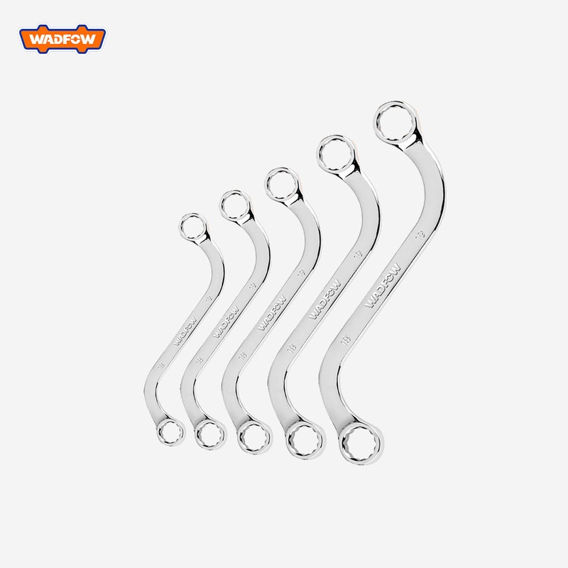 Wadfow Set of 5 S-shaped double-head Ring Wrench 8-22mm 45# carbon steel, polished WFR4405