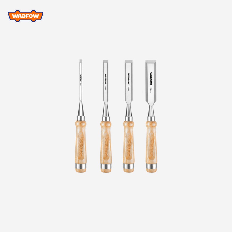 Wadfow 4Pcs Industrial Wooden Handle Wood Carving Hand Chisel Set 6mm/12mm/19mm/25mm WWC3214