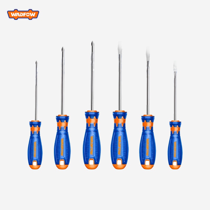 Wadfow 6Pcs Screwdriver Set Ph0x75/Ph1x100/Ph2x100/Sl3x75/Sl5.5x100/Sl6.5x100 Cr-V