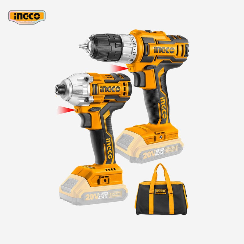 Ingco P20S 20V Lithium-Ion Cordless Combo Kit Cordless Drill + Impact Driver CKLI2006