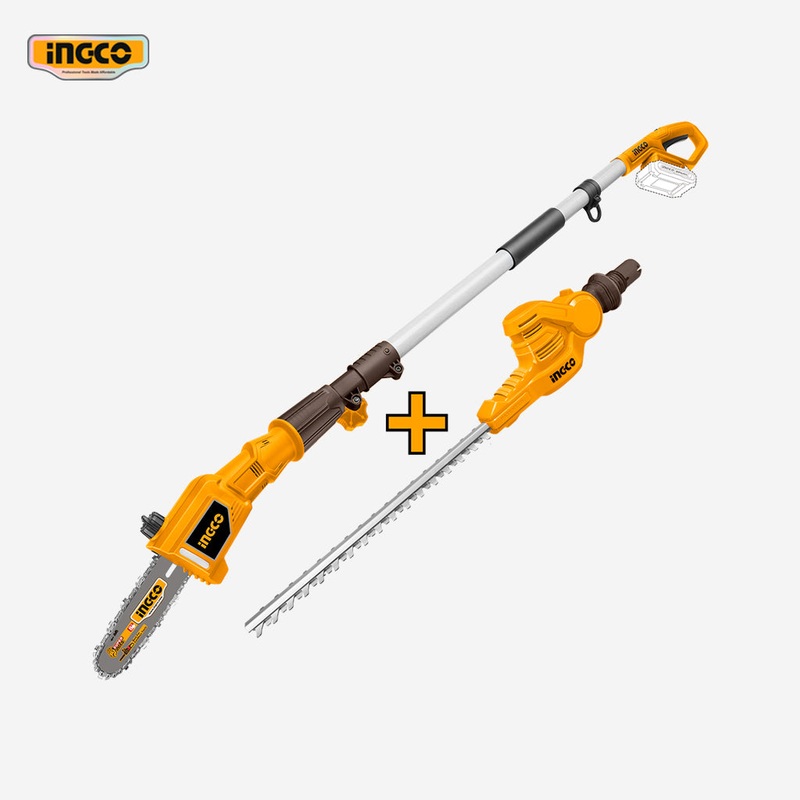 Ingco P20S 20V Lithium-Ion Pole Saw with Pole Hedge Trimmer CPTS201681