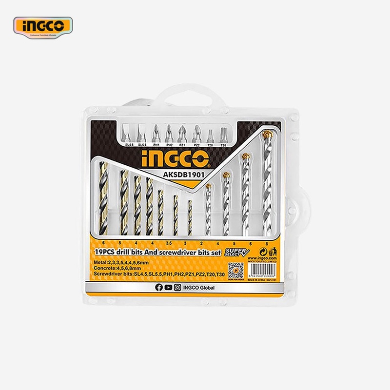 Ingco 19 PCS Drill Bits & Screwdriver Bits Set AKSDB1901