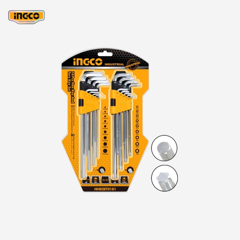 Ingco 18 Pcs / Set Hex Key and Torx Key HHKSET0181