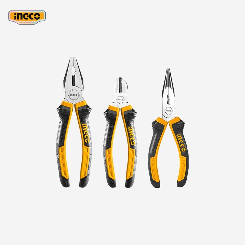 Ingco 3 Pcs CR-V Pliers Set Long Nose Combination Plier Cut HKPS08318