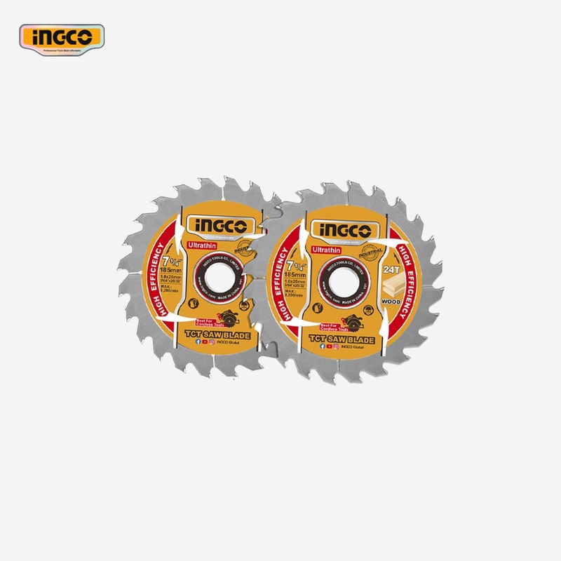 Ingco 7-1/4" Ultra Thin TCT Saw Blade Wood Cutting Disc for Cordless Tools TSB1853