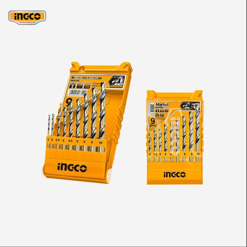 Ingco 9 Pcs HSS Twist Drill Bit Set w/ Cylindrical Shank for Metal and Wood AKD1095