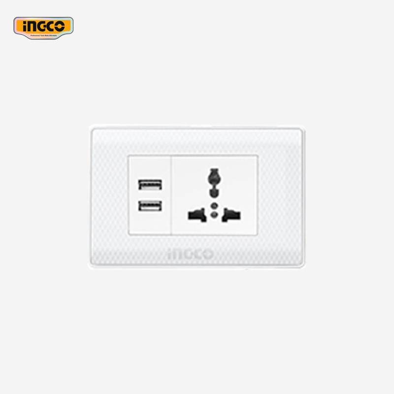 Ingco 1-Gang Socket Outlet with 2 USB 118 x 80mm HESST181101US