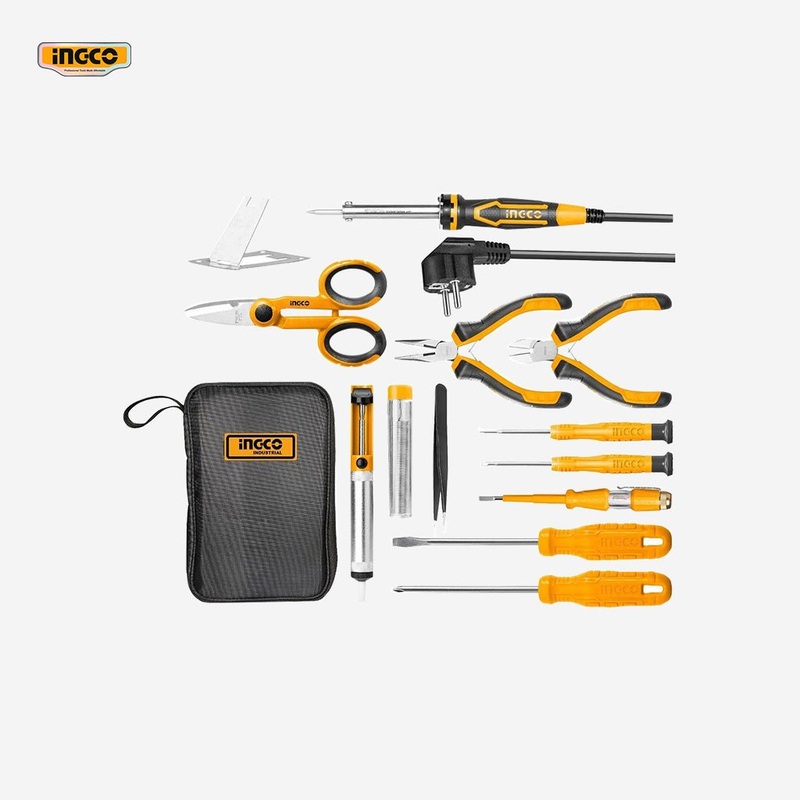 Ingco 13 Pcs Telecom Tool Set Pliers Scissors Soldering Iron Tweezers Pump HKTTS0131