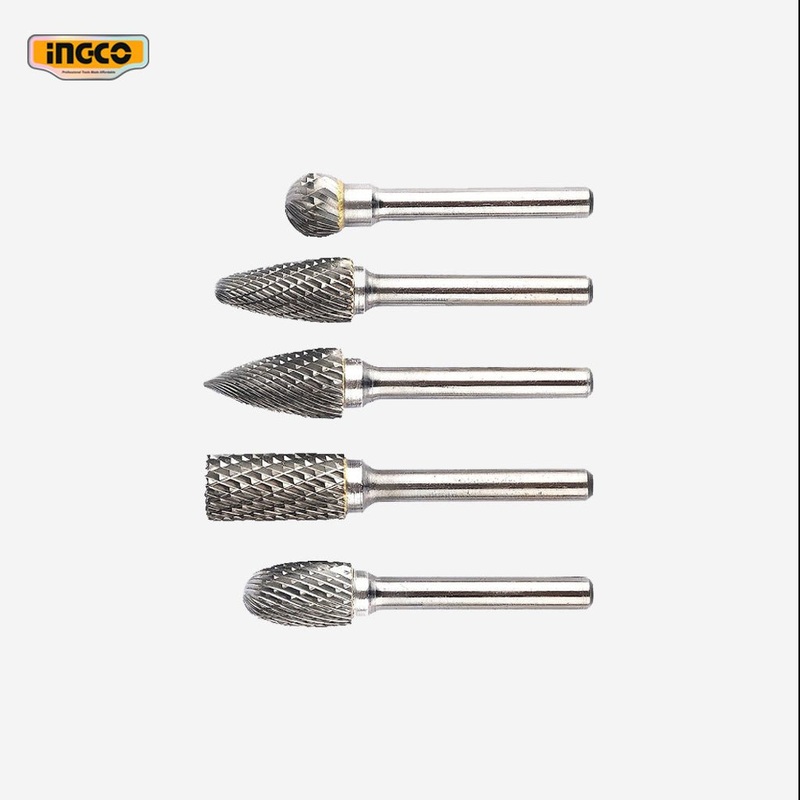 Ingco 5 Pcs/Set Tungsten Carbide Rotary Burrs Set for Die Grinder HRRC0051
