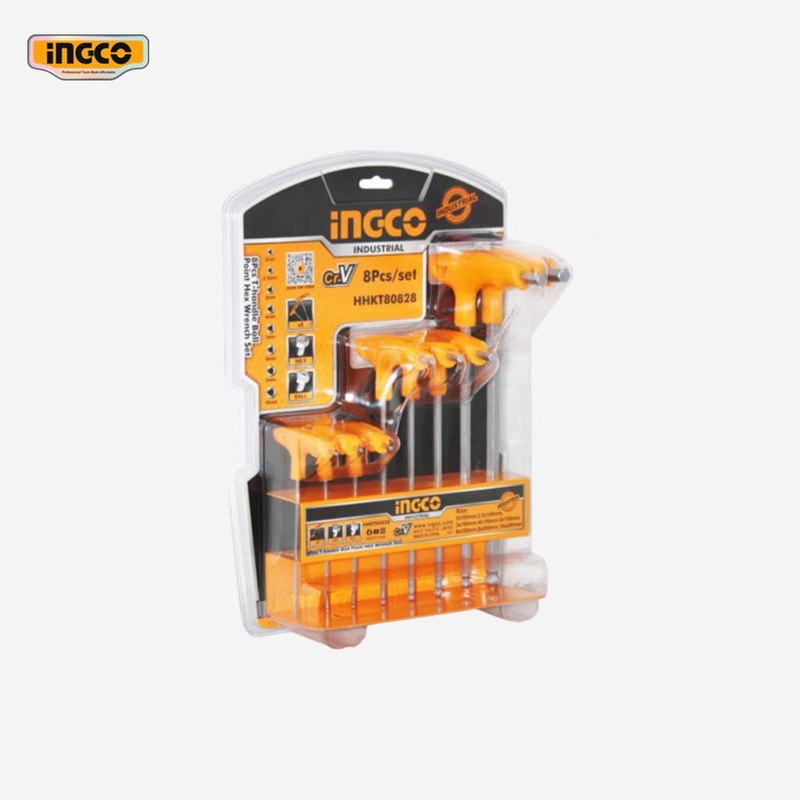 Ingco 8 Pcs T-Handle Ball Point Hex Wrench Set HHKT80828